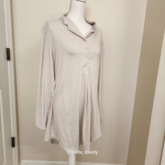 Tart Other - Cozy Cream Striped Women's Pajama Nightgown Dress Sleepwear